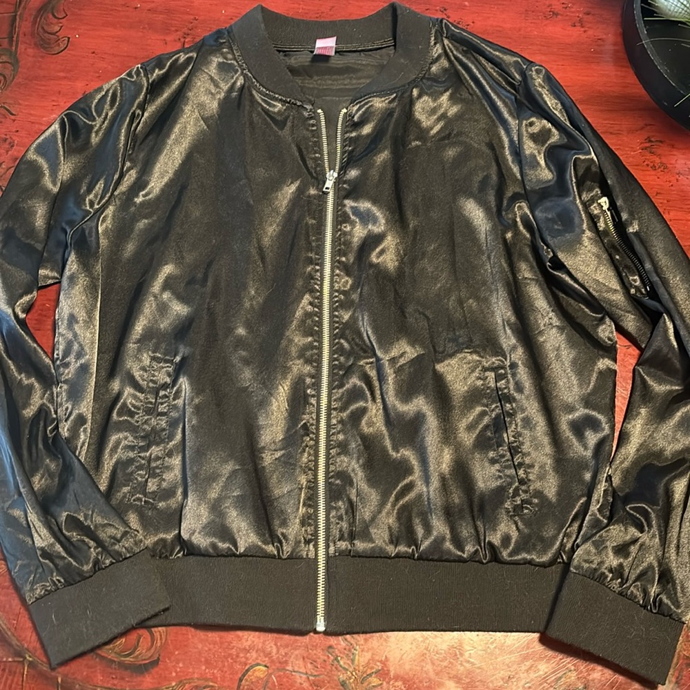Black satin bomber jacket
